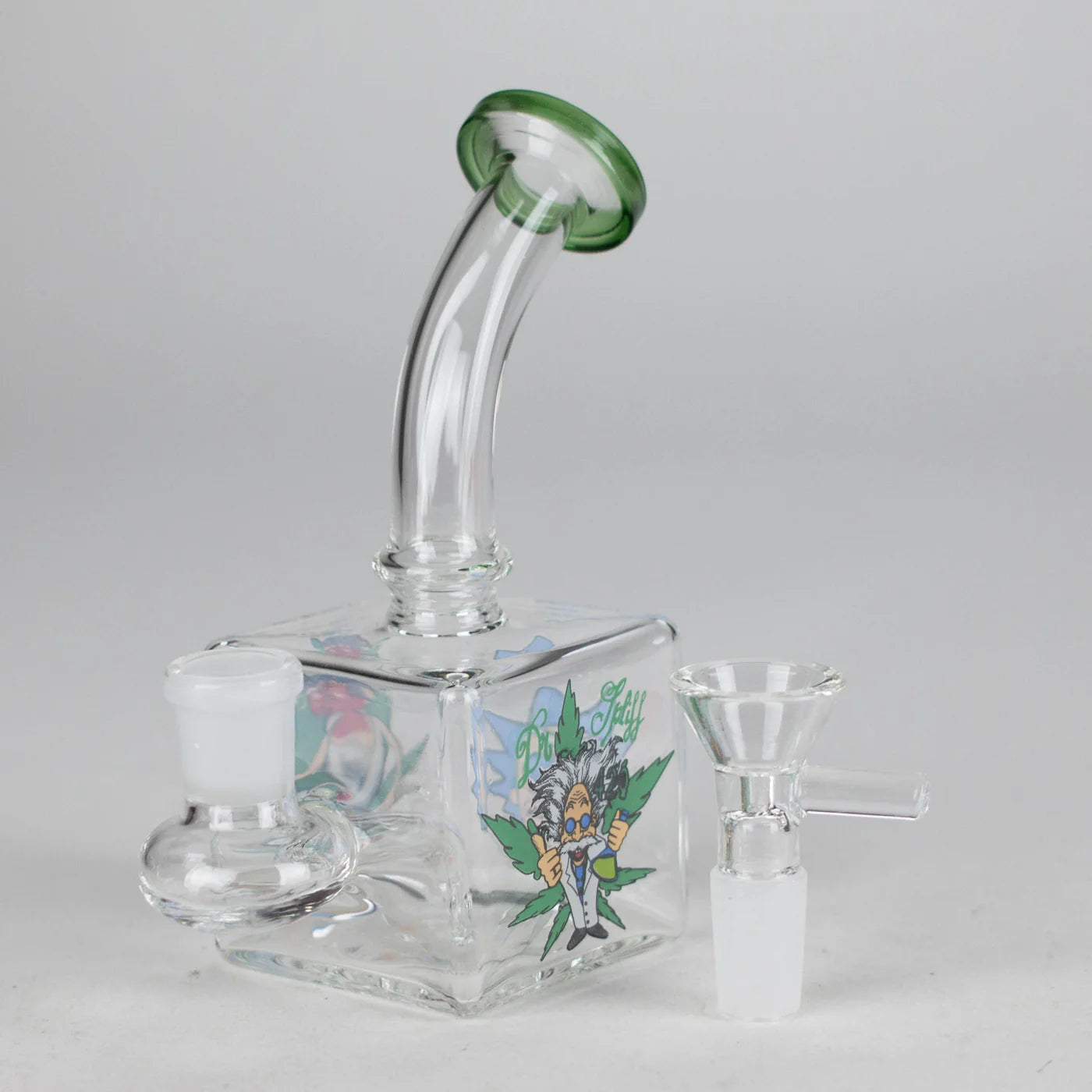 5" Square Glass Bong w/ Cartoon Design