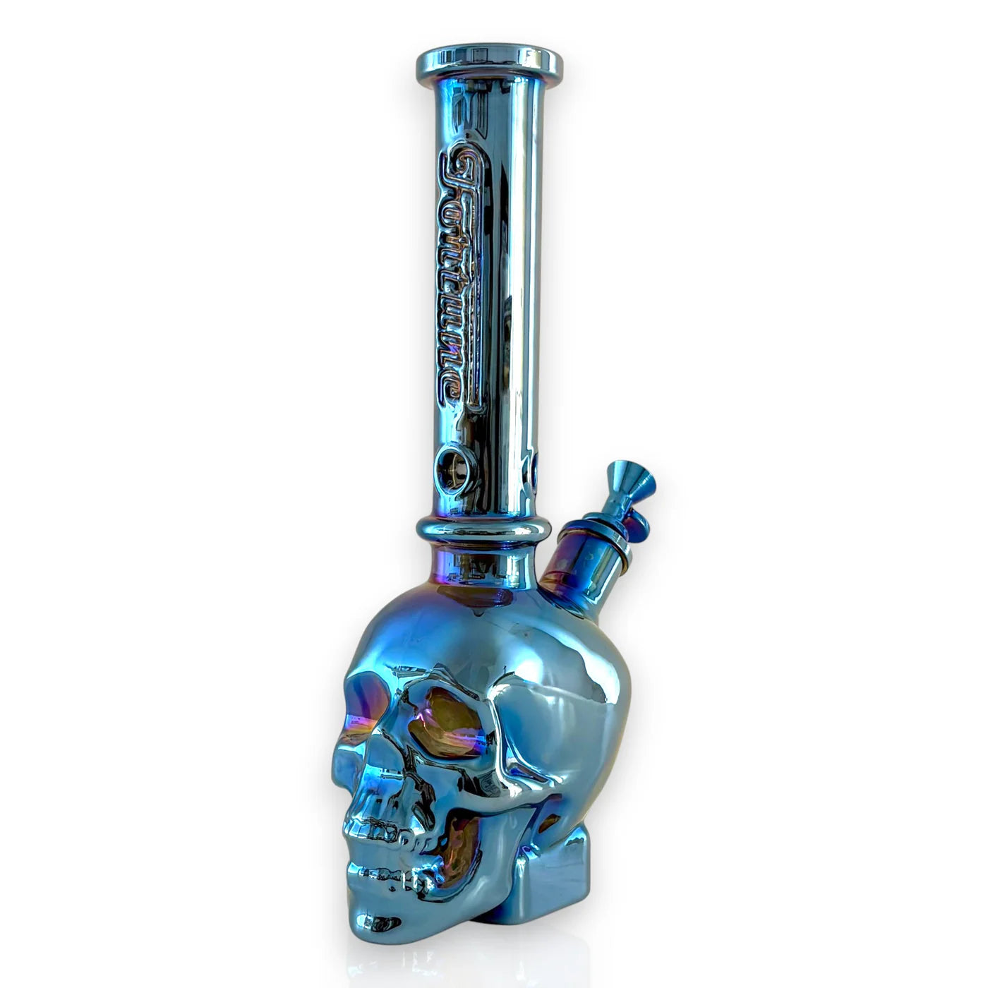 14" ELECTROPLATED 7MM SKULL BONG ELECTRIC BLUE