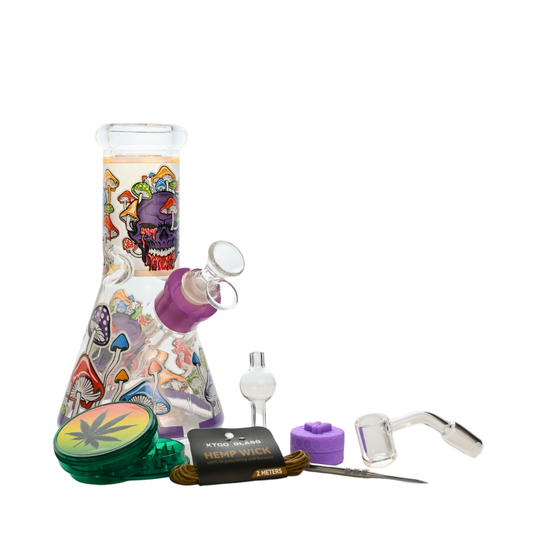 8' Psychedelic Mushroom Glass Bong 9-in-1 Dab Kit