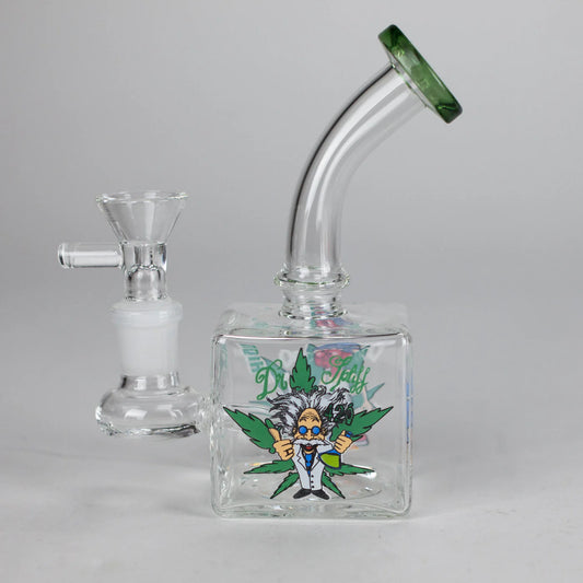 5" Square Glass Bong w/ Cartoon Design
