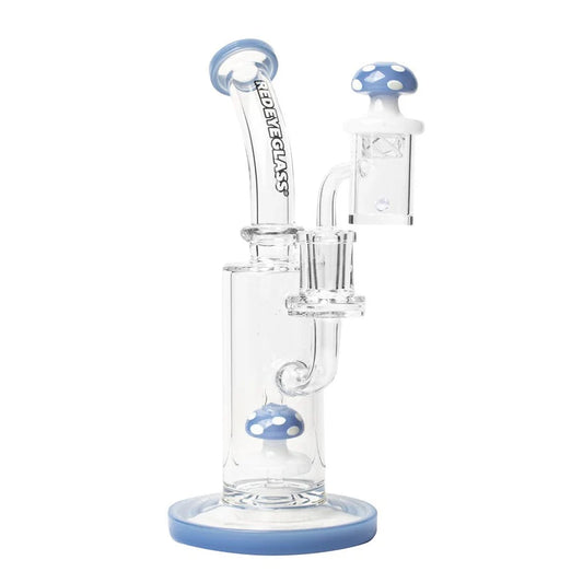 Red Eye Glass 7" Tall Periwinkle Rig w/ Mushroom Carb Cap