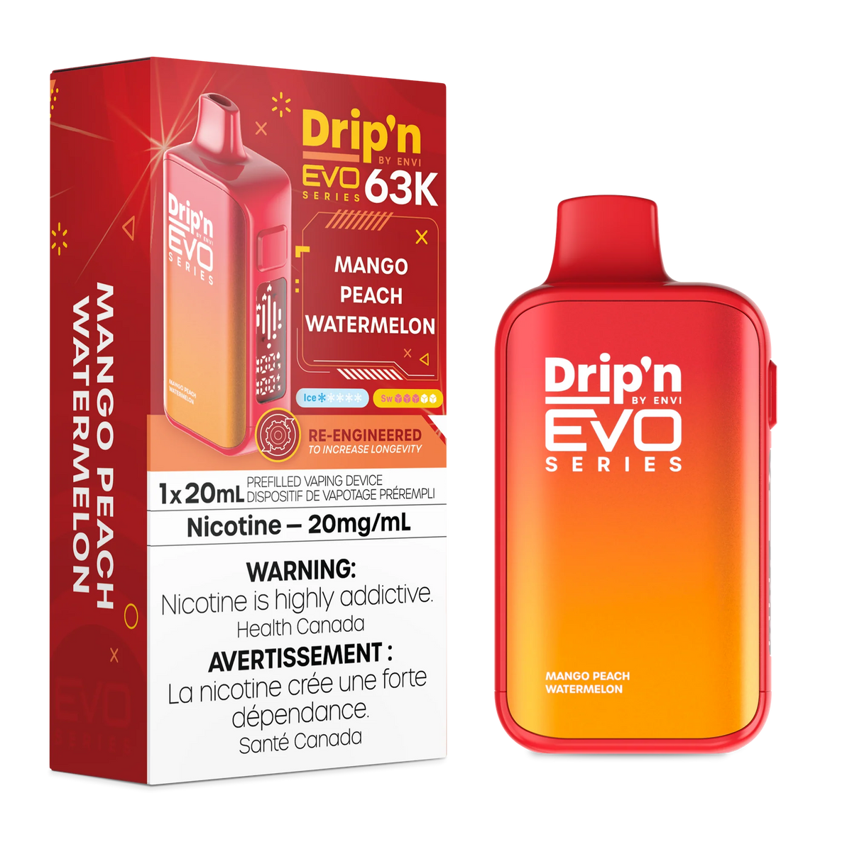 MANGO PEACH WATERMELON DRIP'N EVO 63K