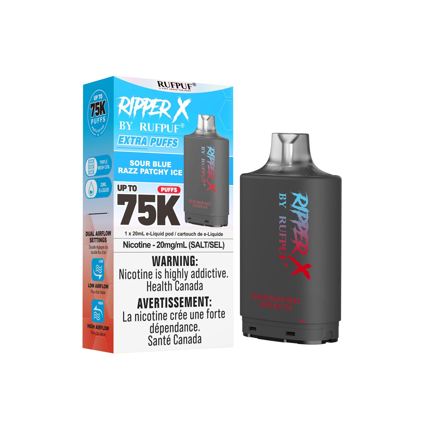 SOUR BLUE RAZZ PATCHY ICE BY RIPPER X 75K POD