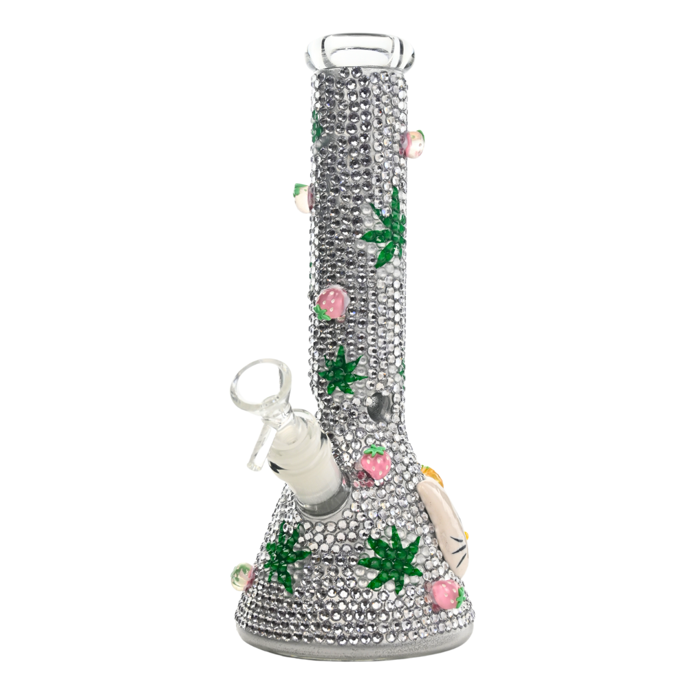 12" 7mm Sparkle Kitty Leaf Glass Bong